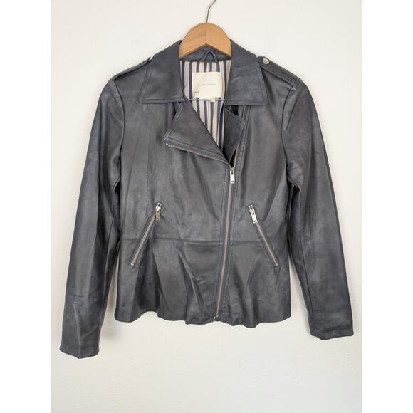 Anthropologie Vegan Leather Jacket Peplum Asymmetrical Moto Gray Size S - Picture 4 of 14